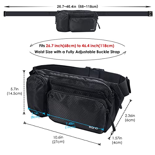 Eono Water Resistant Bum Bag with Multi-Pockets, Large Capacity Waist Fanny Pack for Hiking, Dog Walking, Travel & Outdoor Activities (Black) - Image 3
