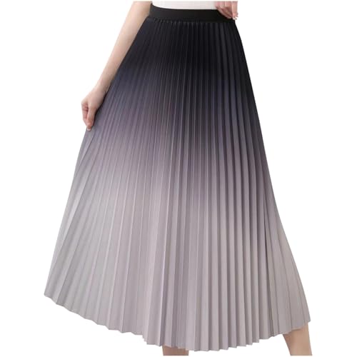 FZYLQY Gradient Color Skirt for Women Fashion Elegant High Waist Pleated Skirts Casual Slim Fit Basic Go Out Midi Skirt 2025