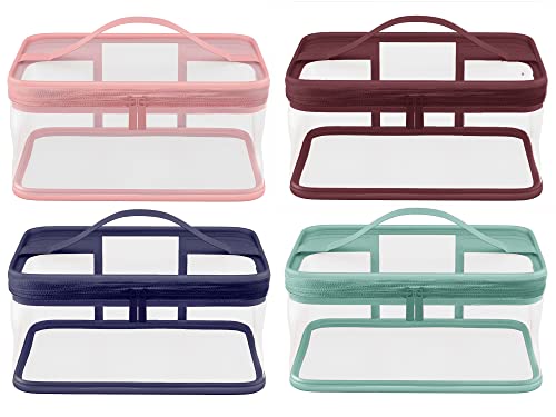 4 bolsas de maquillaje impermeables con cremallera, bolsa de almacenamiento de viaje transparente para viajes de vacaciones, artículos de tocador de baño, multicolor