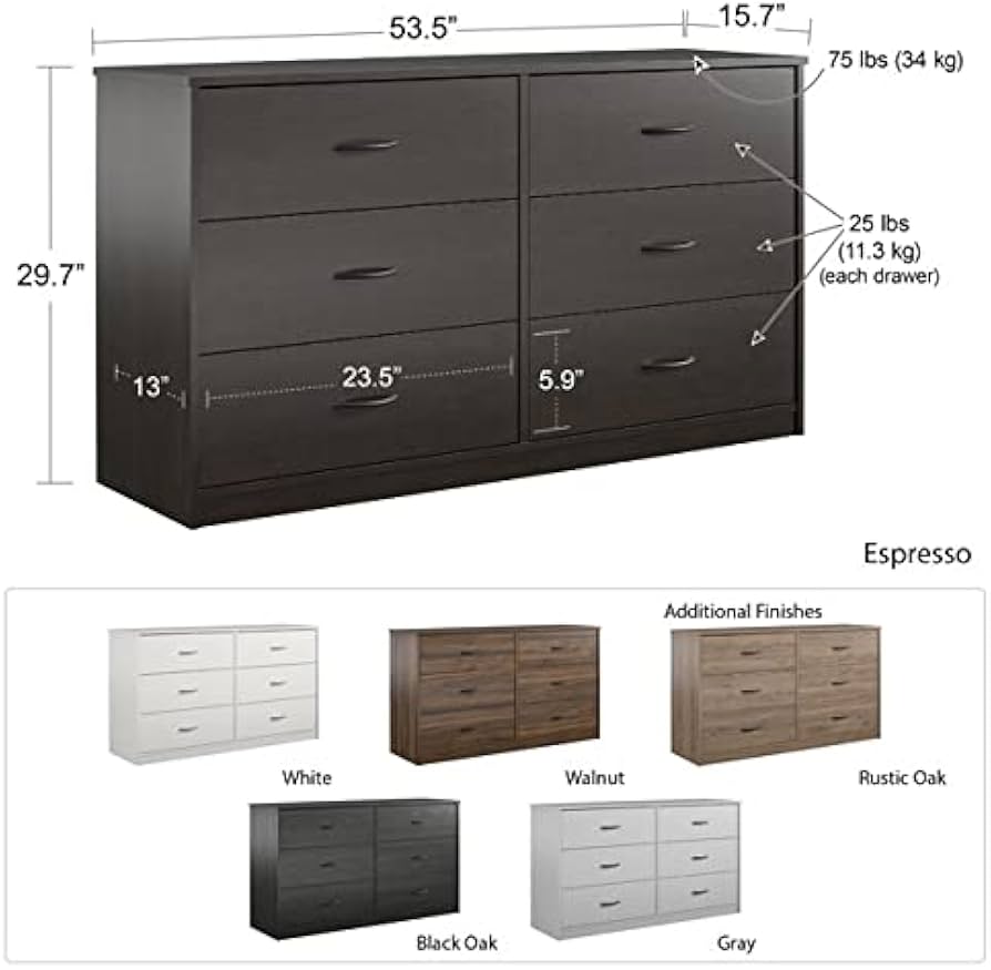Amazon.com: Mainstays Drawer Dresser, (6-Drawer, Dove Gray + Free