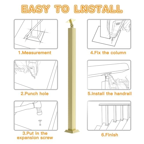 Lot de 2 mains courantes d'escalier dorées de 85 cm avec support plat réglable - 4