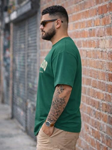 Image of Veirdo 100% Pure Cotton Oversized Fit Drop Shoulder Aesthetic Front Chest Typo Graphic Printed T-Shirt for Men (Sizes : 2XL to 5XL)