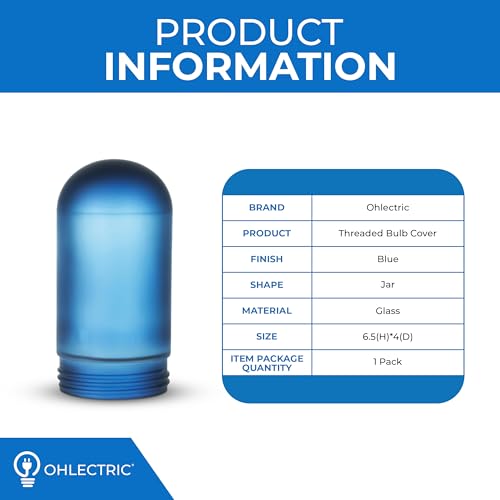 Image of OHLECTRIC Blue Replacement Weather Tight Light Fixture - Threaded Bulb Cover - Sturdy Clear Glass Protectant - Frosted Glass Shade - Outdoor Vapor Proof Fixture - Glass Globe Bulb