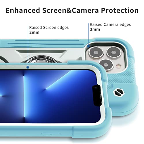 Image of MARKILL Compatible with iPhone with Built-in 360Rotating Ring Stand, Military Grade Drop Protection Full Body Rugged Heavy Duty Case Durable Cover (Ice Blue, iPhone 13 Pro Max 6.7 inch)