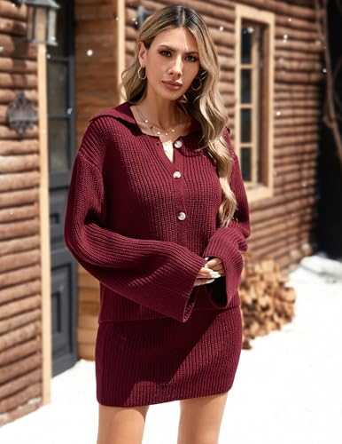 Womens 2 Piece Set Ribbed Knit Valentine Skirt and Cardigan Outfits2