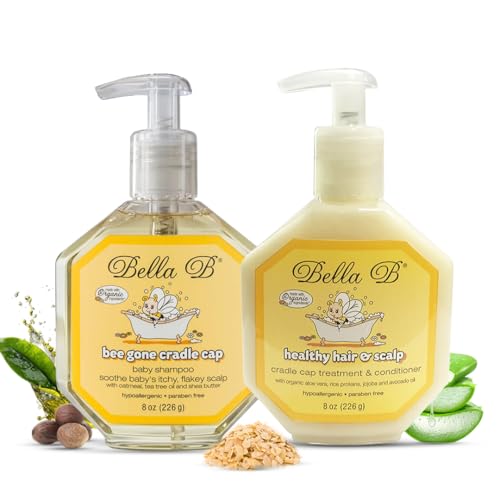 Image of BELLA B Bundle Bee Gone Cradle Cap Shampoo & Healthy Hair Scalp Cradle Cap Treatment & Conditioner 8oz, Baby Cradle Cap Kit Enriched with Aloe Vera & Organic Extracts Oil | Paraben & Sulfate Free