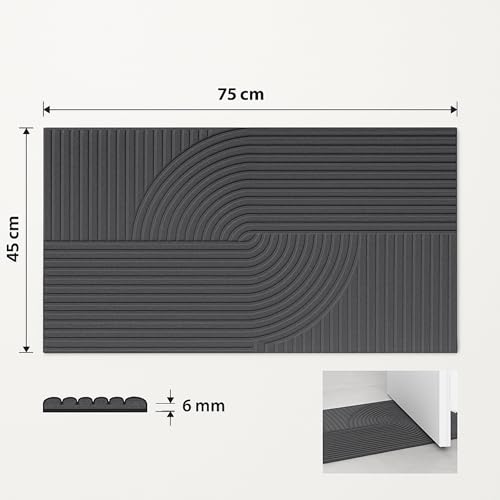 Entrando Fußmatte mit Struktur und Wellendesign - 45x75 cm - rutschfest, robust vor Abnutzung, pflegeleicht - ideal für Haustür oder Flur (Anthrazit)