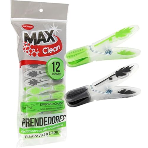 Prendedor Plástico Emborrachado Max Clean, Pack de 12 Unidades