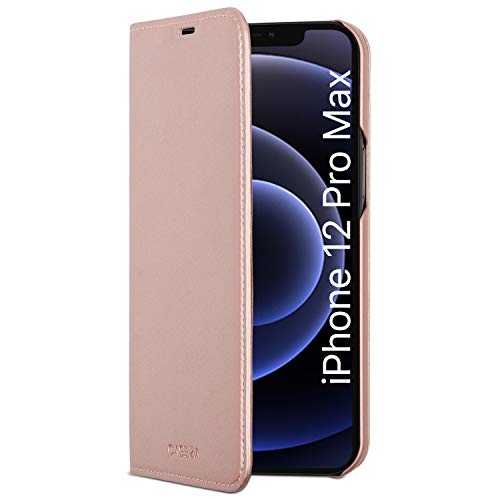 CASEZA Cover iPhone 12 PRO Max Oro Rosa Similpelle a Libro Oslo Custodia Eccellente in Pelle Sintetica a Portafoglio per iPhone 12 PRO Max (6.7") Originale - Ultra Sottile con Chiusura Magnetica