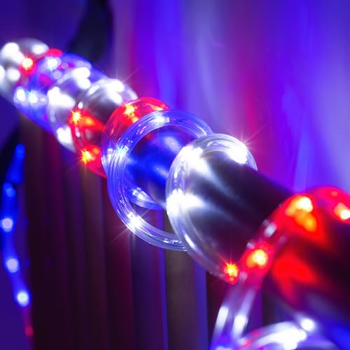 Image of 50ft Rope Lights For Outside,Connectable Flexible Tube Lights with 8 Modes Controller,Waterproof Red /Blue /White LED Rope Lighting for Deck,Garden,Pool,Patio,Bedroom,Indoor & Outdoor Landscape Lighting