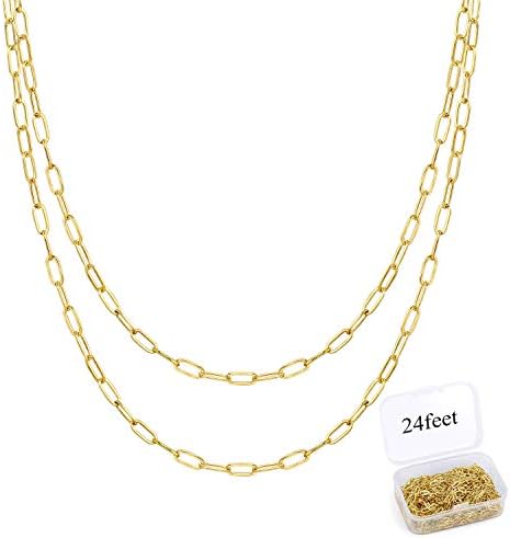 ALEXCRAFT 12 Feet Silver Chains for Jewellery Making Paperclip Chains Link Bulk Stainless Steel Chains Roll for DIY Craft Chain Jewellery Making Necklace