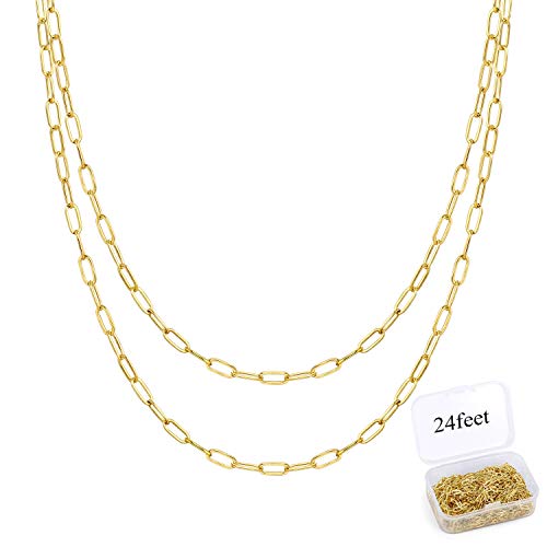 ALEXCRAFT 24 Feet 14K Dainty Gold Plated Brass Paperclip Chain Link