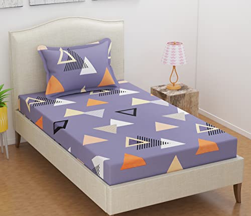 Image of VAS COLLECTIONS Premium 3D Printed 144 TC Microfiber Single Bedsheet with 1 Pillow Covers (220X152 cm) Blue, Orange & Cream