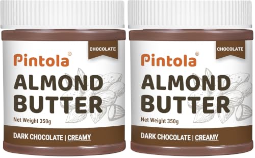Image of Pintola Almond Butter Dark Chocolate Creamy 350g, | High Fiber | Smooth | Gluten & Cholesterol Free | 14g Protein | Made with dark chocolate & fresh almonds (Pack of 2)