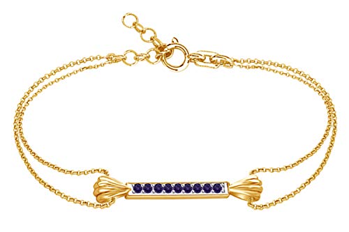 Affy Round Shape Simulated Blue Sapphire Bar Link Chain Bracelets In 14K Yellow Gold Over Sterling Silver -7.5" #TOP13