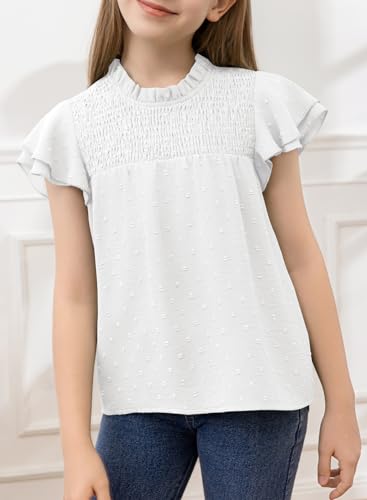 Image of bilbean Girls Elegant Polked Swiss Dot Long Sleeve Shirts Tops 6-15 Years