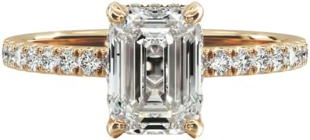 1-5 Carat 14K Gold Platinum Classic Pave Band with Emerald Cut Lab Grown Diamond Ring, Engagement, Anniversary, Wedding, IGI Certified, Promise Rings for Women (1-5 Ct, F-G Color, VS1-VS2 Clarity)