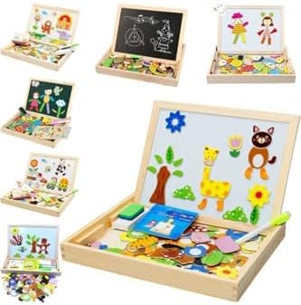 hyd Oyuncak Ahşap Yazı Tahtası 31 Cm Çift Taraflı Eğitici Mıknatıslı Manyetik Figürlü Oyun Tahtası - Görsel 1