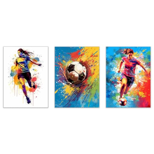 veces 3 Piezas Poster juego deportes, Coloridas jugadoras de fútbol Moderno Cuadros Decorativo Decoracion Salon Dormitorio Cocina Cuadros Pared Imágenes Decor - 20x30cmx3 Sin marco