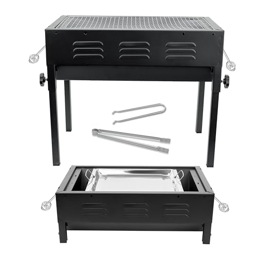 Crystals Portable BBQ Grill - Large Stainless Steel Charcoal Barbecue Grill for Garden, Travel, Camping, Picnic, Outdoor Cooking - BBQ Grill with Steel Stove Hot Plate - Compact Design – Black