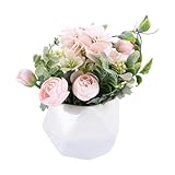 VICASKY Künstlicher Hortensien Bonsai mit Keramik Pflanzgefäß Lebensechte Dekoblume in Retro Skandinavischem Stil für Wohn und Bürodarstellung Künstliche Blumen Dekoration