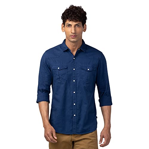 Image of Spykar Men's Slim Fit N /A Full Sleeve Solid Casual Shirts