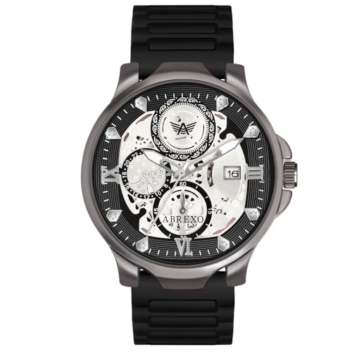 Image of Chronograph Look Gun Metal Round Dial Date Working Arabic Magnet Silicone Strap Watch for Men