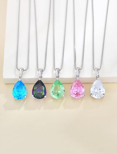 YL Teardrop Necklace 925 Sterling Silver Solitaire Pendant 9x12 MM Pear Cut Birthstone Jewelry for Women4