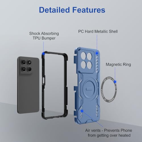 Image of Zapcase Back Case Cover for Motorola G47 5G | Magnetic Case with Built-in Metal Ring | Supports MagSafe Charger, Wallet & Car Mount | Shockproof Hybrid PC + TPU | Blue