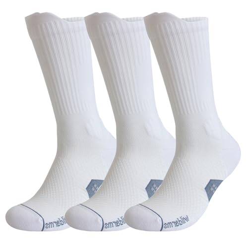 Wildarms Calcetas deportivas compresion hombre mujer 3 pares, calcetines altos deportivos running crossfit ciclismo gimnasio soporte arco tendones (FR/ES, Números, 42, 47, Regular, Regular, 3 WHITE)