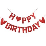 Red Glitter Happy Birthday Valentines Banner Valentines Day Birthday Banner for Valentines Day Birthday Party Decorations Valentines Day Birthday Decor