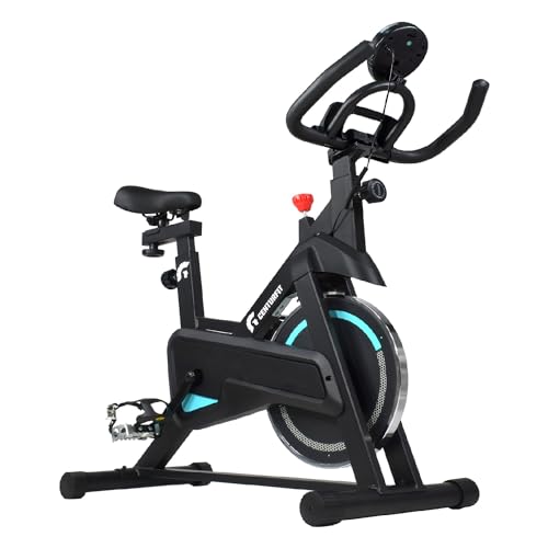 CENTURFIT Bicicleta Fija Spinning 6 Kg Pantalla LCD Soporta 150 Kg Ajuste de 7 Niveles en Asiento y 5 en Manubrio Pedales con Correas Bici Estatica Ideal para Rutina de Cardio en el Hogar o Gym