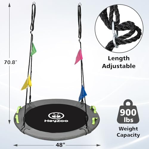 Image of 48 inch Tree Swing, Larger Saucer Flying Swing for Whole Family, 900lbs Weight Capacity, with Adjustable Hanging Straps, for Outdoor Playground, Gray