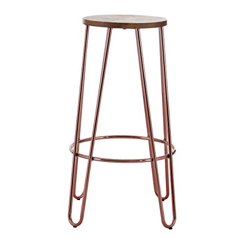 Image of Premier Housewares Bar Stool, Counter Height Stools, Metal & Wood, w40.5 x d40.5 x h75cm - Rose Gold