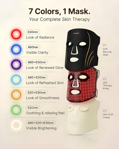 Image of Red Light Therapy Mask, Red Light Therapy for Face | LED Face Mask with 850nm NIR and 7 Colors, with 296 LED Beads for Anti-Aging, Soft Silicone Design