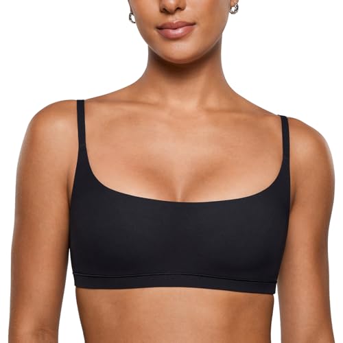 INLYRIC Women's Inbarely Plus Bralettes - No Underwire Unlined Support Soft Scoop Neck Cami Seamless Bralette Black Small