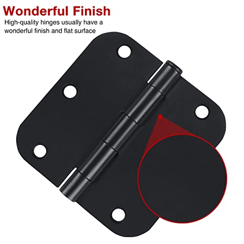 Image of 90 Pack Rounded Matte Black Door Hinges 3.5 Inch 5 /8 inch Radius for Interior 3 1 /2 inch Flat Iron Bifold Residential Standard Hinge Bedroom Indoor