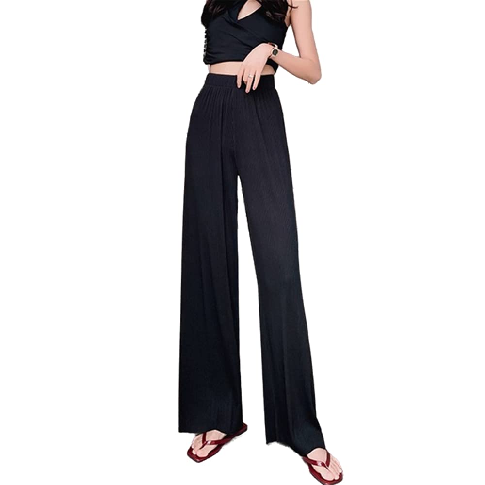 Jielur Waist Pants Female Thin Simple Loose Straight Women Trousers Black