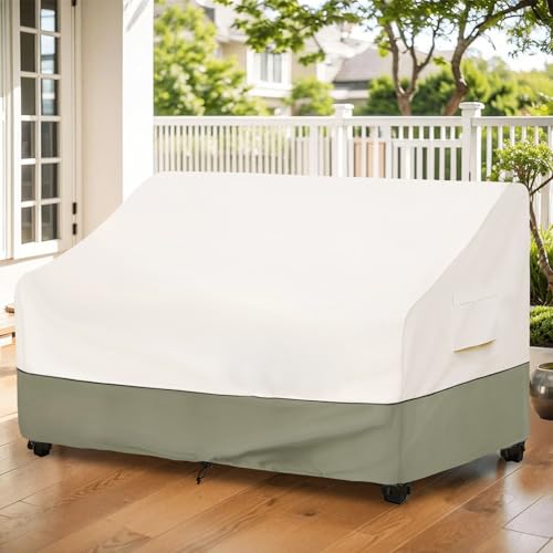 Image of Bitubi Waterproof Patio Sofa Cover, Heavy Duty 3-Seater Outdoor Couch Cover Size Up to 85W x 38D x 35H Inches, Lawn Patio Furniture Covers with Air Vent (Beige)