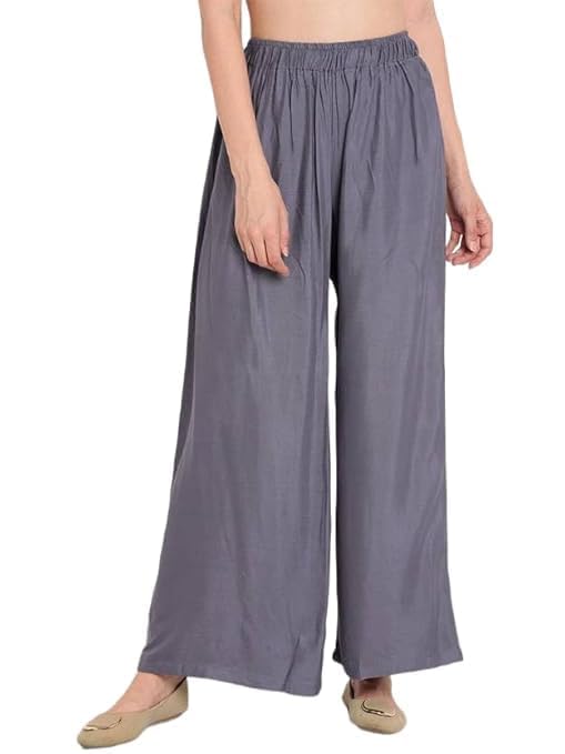 Image of Women's Solid Viscose Rayon Palazzo Pants | Wide Leg Loose Fit Trousers | Office, Casual Ethnic Bottom Wear | Combo Pack of 2