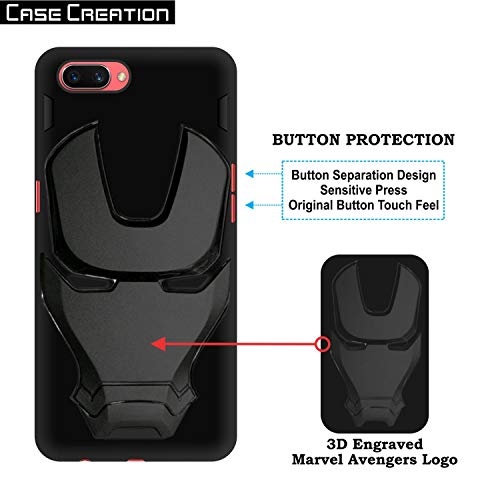 Image of COVERLY Official 3D Touch Feel Trending Marvel Avengers Logo Mask Soft Rugged Grip Silicone Iron Man Super Power Cartoon Movie Engraved Silicone Matte Back Cover for Oppo Realme C1 (6.2 inch) - Black