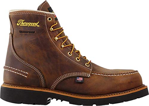 Thorogood 1957 Series 6” Waterproof Steel Toe Work Boots for Men - Full-Grain Leather with Moc Toe, Comfort Insole, and Slip-Resistant Heel Outsole; EH Rated2