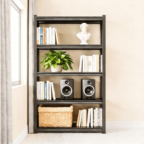 Image of 5 Tier Bookshelf, Large Industrial Metal Shelving, Heavy Duty Storage Shelves For Books And Display. Adjustable Open Standing Book Shelf For Living Room, Bedroom, Office (39.4 inchWx13.8 inchDx71.2 inchH)