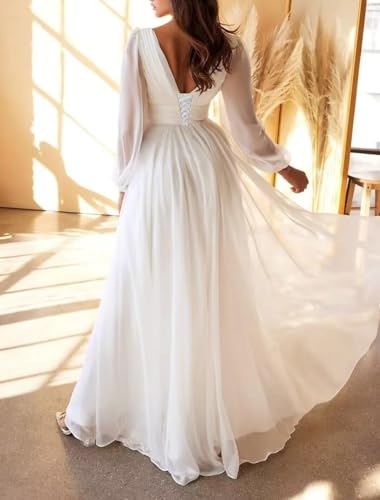 Cadoly Simple Boho Beach Wedding Dresses for Bride 2025 Summer Chiffon A-Line Lace Applique Bridal Gown3