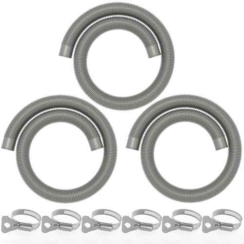 Poolvio 1.5 x 59 Above Ground Pool Hoses 3-Pack Gray- Heavy Duty UV Resistant Leak-Proof Replacement Hoses with 6 Metal Thumb Clamps Perfectly Fits Intex Filter Pumps & Pool Surface Skimmers