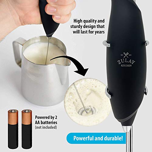 Zulay Kitchen Premium One-Touch Milk Frother For Coffee - Easy-Use Frother Handheld Foam Maker - Electric Whisk Drink Mixer For Cappuccino, Frappe, Matcha And Hot Chocolate (Black) #TOP4