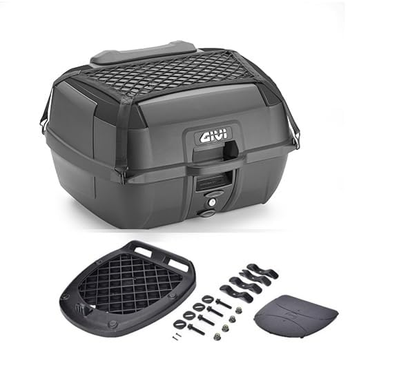TOP CASE BAULETTO MONOLOCK Generico BAULETTO B45 B45B+ IN NERO BLACK CON SCHIENALINO E RETE ELASTICA TOP CASE PIASTRA UNIVERSALE COMPATIBILE CON GIVI SUPPORTI MONOLOCK