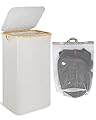 efluky Laundry Basket with Lid and Removable Bag, 100L Tall Laundry Hamper with Bamboo Handles, Aesthetic Dirty Clothes Bin for Laundry Room, Bathroom, Bedroom and Dorm, Light Grey