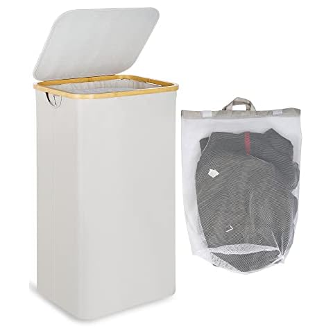 Efluky Cesto Ropa Sucia Plegable con Tapa y Asas de Bambú Cover