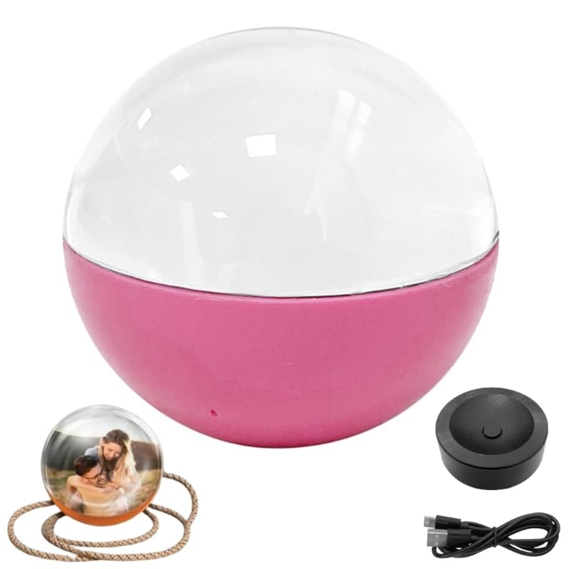 2.7" 3D Crystal Ball Video Player, Memory Orb, Personalized Digital Memory Display, Uploadable Videos &amp; Photos, DIY Gift for Anniversary, Birthday,Couples,Pets, Memories (Pink)